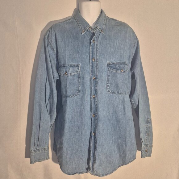 Eddie Bauer Vintage Blue Denim shirt button down collar in size Large - Picture 1 of 14